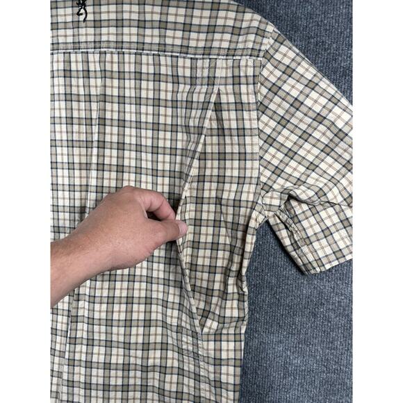 Browning Super Naturals Button Down Shirt Men's Medium Brown Plaid Short Sleeve - Picture 9 of 12